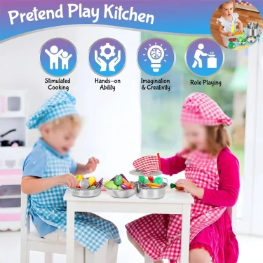 Kids Play Kitchen Toys Pots and Pans 13/15/20pcs Stainless Steel Mini Cookware Playset Pretend Cooking Utensils for Kids 2