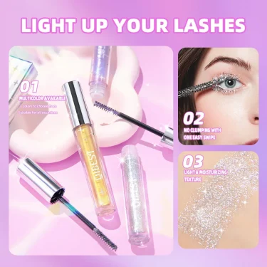 Sliver Gold Purple Glitter Mascara Quick Dry Long Lasting Waterproof Curling Thick Shiny Eyelash Fashional Sexy Diamond Mascara 4