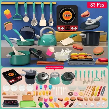 Colorful Kitchen Playset with Cutting Fruit and Vegetable Toys, Cooking Utensils, Pretend Play, Educational Toy for Toddlers 2