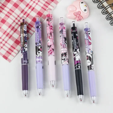 6pcs Series 0.55mm Sanrio Hello Kitty Kuromi Gel Pen Cartoon Cute Press Pen Black Refill Y2k School Stationery Supplies 5