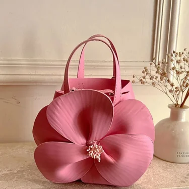 JIOMAY Bucket Purse Flower Bag French Mini Tote Bag PU Leather Handbags Luxury Designer Drawstring Makeup Bag High Quality 1