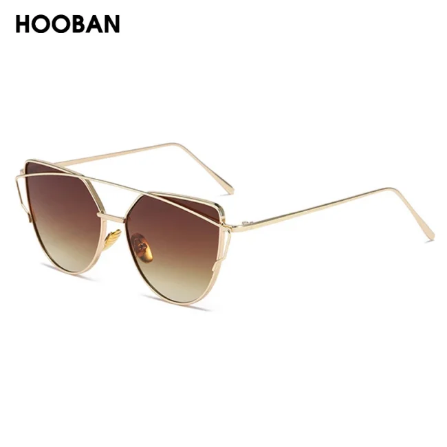 HOOBAN Classic Cat Eye Sunglasses Women Fashion Metal Big Cateye Sun Glasses For Ladies Vintage Mirror Shades Oculos UV400 4