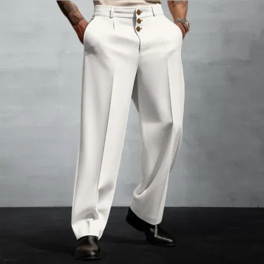Men Suit Pants Elegant Men's Business Suit Pants with Straight Loose Fit Soft Pockets Button Closure Mid Waist Formal for Office 3