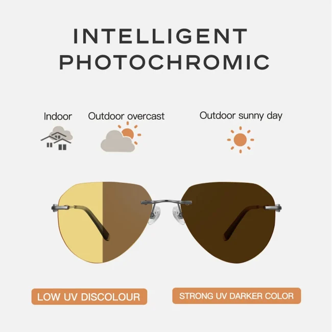 CAPONI Photochromic Brown Yellow Sunglasses Titanium Alloy Rimless Sun Glasses Pilot Night Vision Ultra-Light Eyewear BSYS22003 2