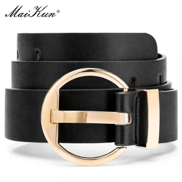 Maikun Women's Pin Buckle Wide Belt Thick Faux Leather Belt Jeans Female Popular Present 2