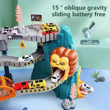 Lion Theme Car Track For Children Diecasts Holiday Gifts Birthday Hot Wheels Kids Educational Race Toys Racing Rail Cars 3