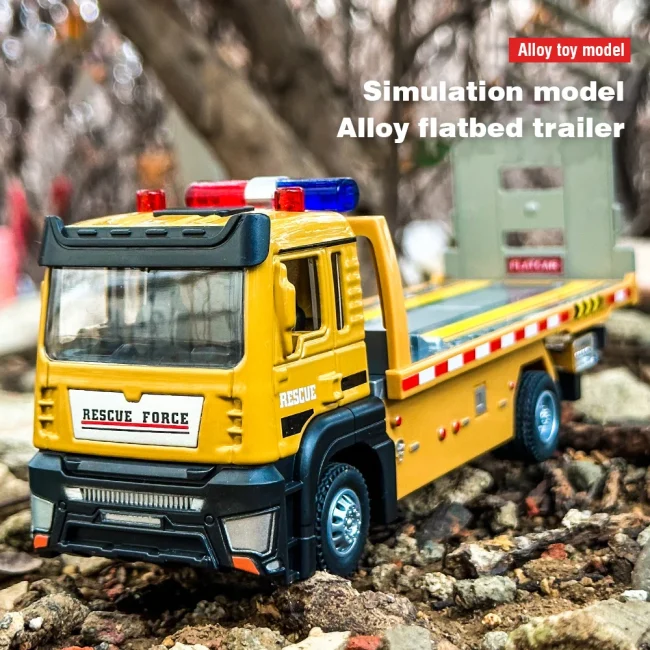 Alloy Truck Model 1/32 Diecast Flatbed Trailer Trucsk with Sound Light Moveble Engineering Car Tractor Toys for Boys Kids Gift 3