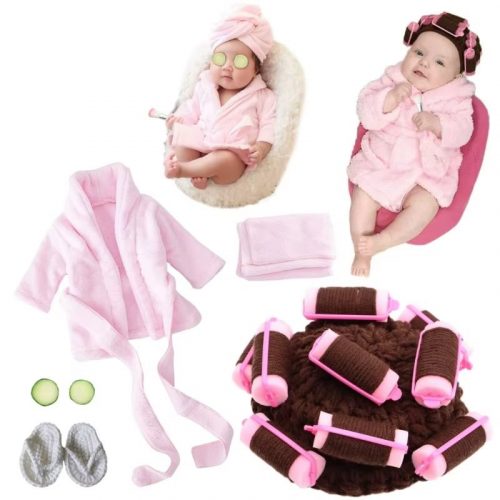 Baby Photo Shooting Accessories Bath Robe Headwrap Plush Bathrobe Towel Infant Costume Photostudio Posing Suit Newborns Shower