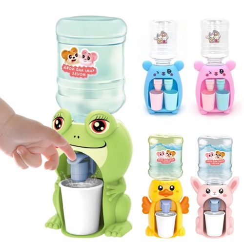 Mini Children Dual Water Dispenser Toy with Cute Pink Blue Cold/Warm Water Juice Milk Drinking Fountain Simulation Kitchen Toys