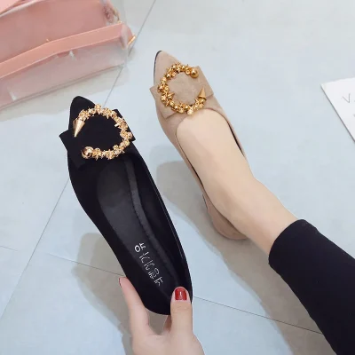 Spring and Autumn Casual Fashion Pointed Toe Comfortable Non-slip Wear-resistant Simple Metal Decorative Women's Shoes 6