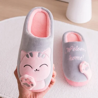 Women's Kawaii Cat Decor Slippers, Comfortable Plush Lined Slip On Shoes, Women's Warm Winter Shoes 3