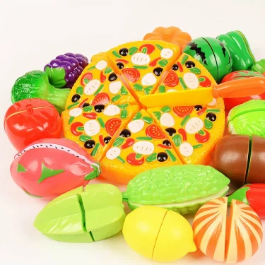 Cutting Play Food Toys Kitchen Pretend Fruit and Vegetables Accessories with Shopping Storage Basket Educational Toy for Toddler 6