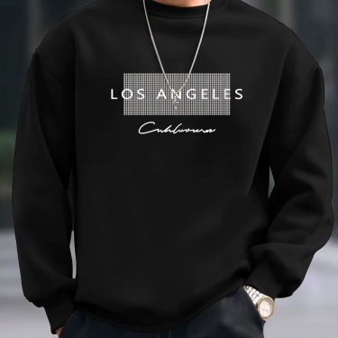 Men's autumn and winter fashionable casual loose Los Angeles letter printed fleece pullover round neck long sleeved sweatshirt