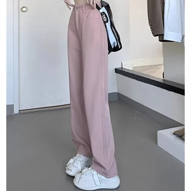 Woman Vintage Wide Leg Jeans Girls High Waist Pants Female Fashion Black Black Grey Retro Blue Light Blue Pink Denim Trousers 2