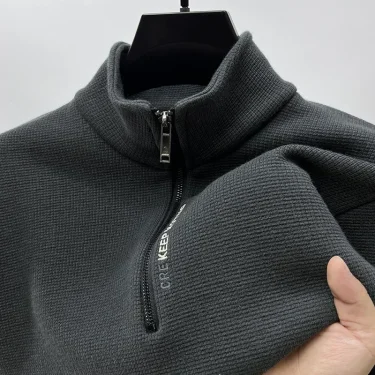 Men's Clothing Turtleneck Sweater Fashion Men's Knitwear Solid Color Chunky Half Zipper Thickening Sweater Luxury Warm Sweater 2