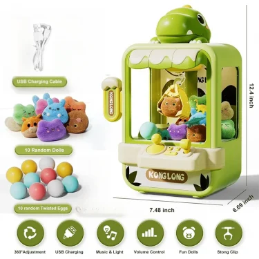 Dinosaur Claw Machine Toys Electronic Arcade Game Adjustable Catch Doll Machine Music Mini Vending Birthday Gift For Kids 6