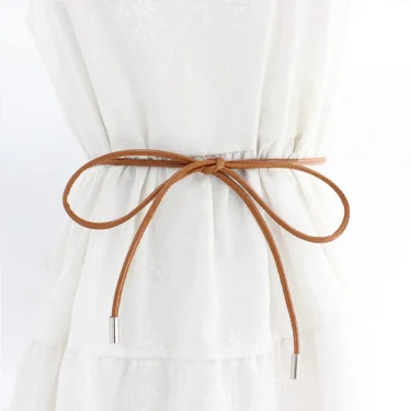 New Round Leather Rope Dresses Coat Decoration String Waist Belt For Women Solid Fashion Long Waist Chain Vintage Waistband 2