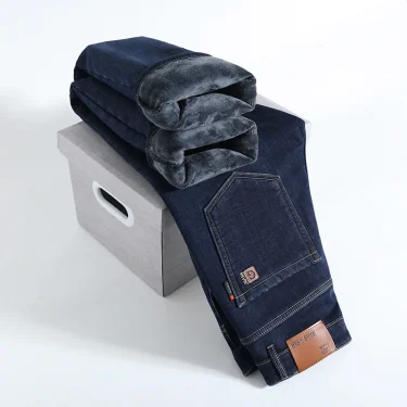 Winter Fleece Thick Warm Men Jeans Slim Skinny Stretch Straight Classic Version of Denim Plush Pants Male Brand Clothing 2