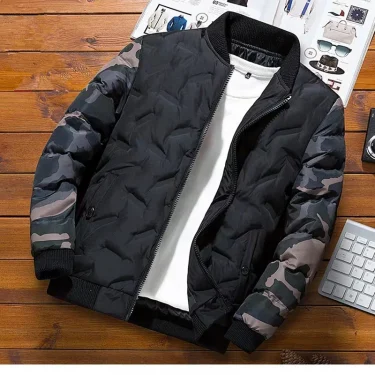 Men Winter Baseball Jacket Camouflage Patchwork Cotton Coats Slim Fit College Warm Jackets Men's Stand Collar Outwear Coat 2