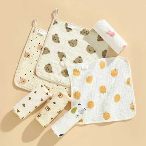 1pc Cotton Gauze Baby Face Towel Cartoon Muslin Newborn Burp Cloth Square Towels Kids Handkerchief Baby Washcloth 1