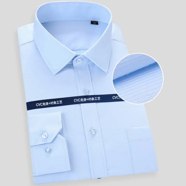 High Quality Cotton Men Dress Long Sleeve Shirt New Solid Male Plus Size Regular Fit Stripe Business Shirt White Blue 3