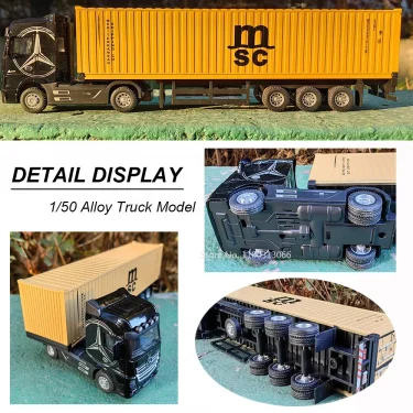 1:50 Large Diecast Alloy Truck Car Model Toys Container Pull Back Sound And Light Transport Vehicles Model Toys For Boys Gifts 5