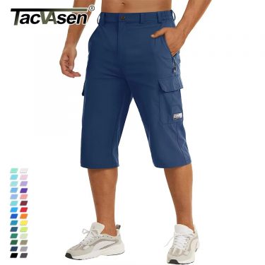 Summer Quick Dry 3/4 Capri Pants Men's Casual Multi-Pockets Lightweight Shorts Outdoor Hiking Cargo Nylon Pants Workout