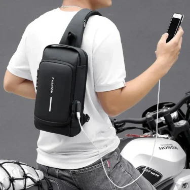 Men Anti Theft Chest Bag Shoulder Bags USB Charging Crossbody Package School Short Trip Messengers Bags Men's Oxford Sling Pack 3