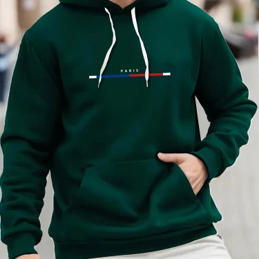 Men's autumn and winter casual fashion loose plus plus size Paris letter printed sports plus fleece hooded sweatshirt jacket 5