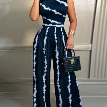 Elegant Women Wide Leg Long Juumpsuit Spring Summer Fashion Printed Sleeveless Casual Holiday Bodysuits Jumpsuits Trousers 2