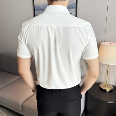 High Quality Summer Thin Stretchy Short-Sleeved Shirt for Men's Business and Casual Wear, Hidden Button Placket M-4XL 5