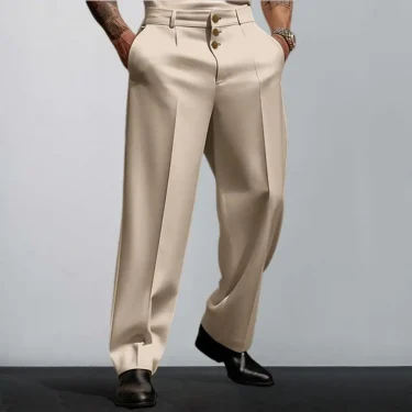 Men Suit Pants Elegant Men's Business Suit Pants with Straight Loose Fit Soft Pockets Button Closure Mid Waist Formal for Office 2