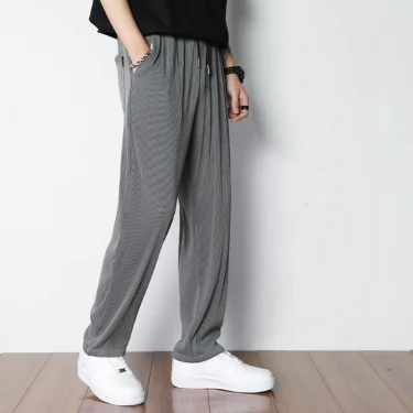 New Fashion Straight Pants Men's Loose Thin Section Drape Ice Silk Pants Wide Leg Sports Pants Solid Color Thin Casual Trousers 3