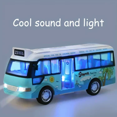 Kids Sound Light Tour School Bus Model Boy Girl Toy Die Cast Metal Little Cars Cars City Bus Friction Powered Play Toys Gift 1