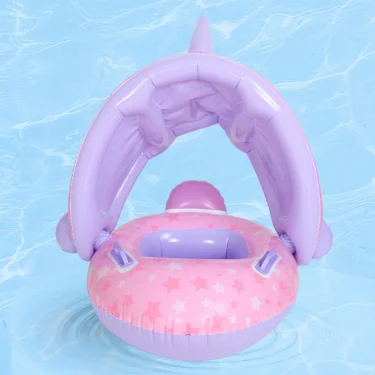 Baby Unicorn Swimming Float Ring Inflatable Infant Floating Removable Canopy Protection Sun Shelter Infant Summer Fun Pool Play 5