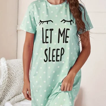 Let Me Sleep Printed Plus Size Women's Nightgowns Home Ice Silk Dresses Short Sleeve Dresses Pajamas for Girls with Large Busts 2