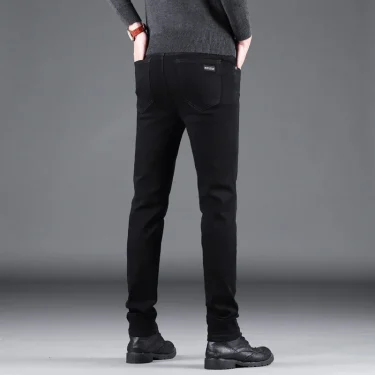 Spring Autumn New Men's Pure Black Slim Jeans Elastic Straight Pants Business Fashion Leisure Korean Vintage Denim Pants Male 6