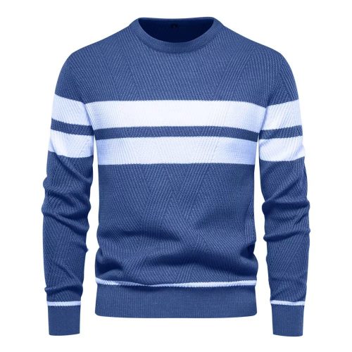 Men's O-neck Patchwork Long Sleeve Sweater, Warm Slim Sweaters, Casual Fashion, Autumn Clothing, New