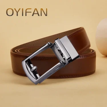OYIFAN Men's Automatic Belt Brown Ratchet Belt 115cm-145cm Size Fashion Men Genuine Leather Belt Men's Gift 1