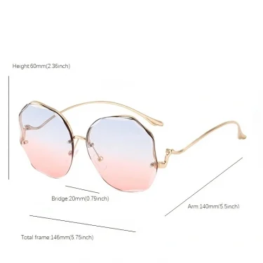 Rimless Sunglasses Polygon Fashion Popular Women Men Shades Big Frame Round Sun Glasses for Female Oculos Gradient Sunglasses 3