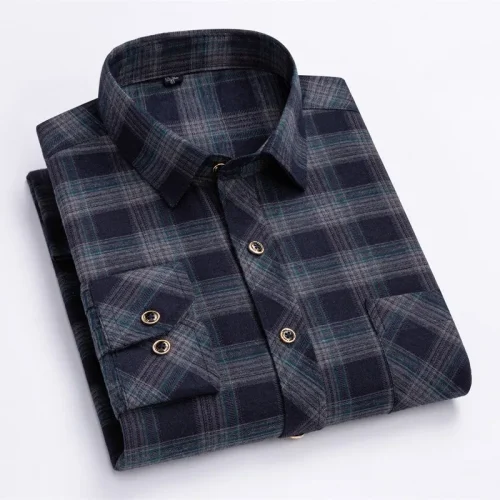 Men's Plaid Shirt Long Sleeve Cotton Regular Fit Men Casual Oversized Thick Flannel Shirts Leisure Autumn Male Blouse Clothing 1