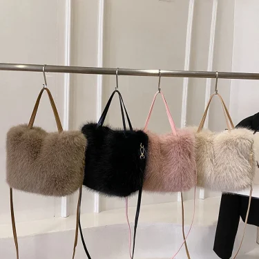 Faux Fur Tote Bag Women's Bucket Plush Luxury Design Ladies Handbags Soft Winter Crossbody Shoulder Bags Bolsa Feminina 5