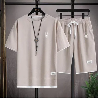NewSummer New Mens Tracksuit Linen Fabric T-shirt and Shorts Two Piece Set Men Sports Suit Fashion Breathable Sets 5