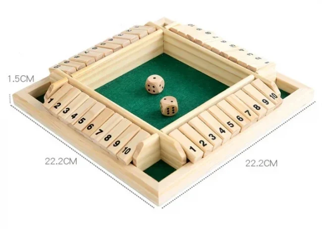 Wooden Dice Board Game Shut The Box for 4 Players Flaps & Dices Game Parent-children Interaction Family Entertainment 6