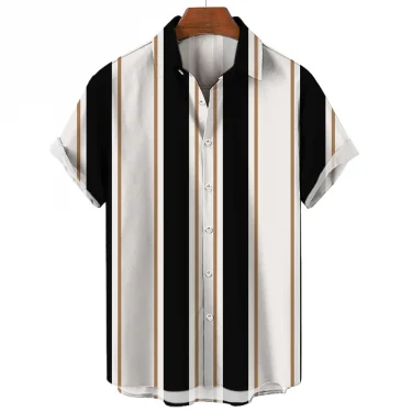 Hawaiian Shirt Harajuku Stripe Print Loose Fashion Casual Short Sleeve Men's Button Aloha Beach Summer Shirts For Men Clothing 3