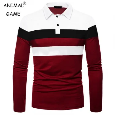 Fashion Men Long Sleeve Polo Shirt Splicing Tee Business Anti-wrinkle Streetwear Casual Men Breathable Tops 5XL 1