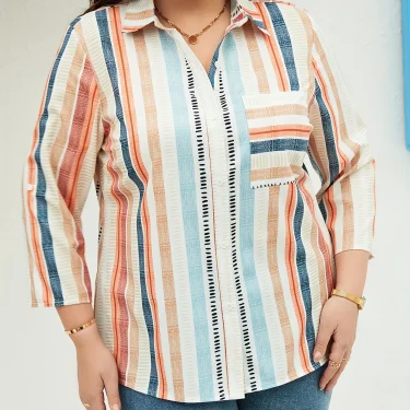 Plus Size Floral Print Notch Neck Blouse, Casual 3/4 Sleeve Blouse For Spring & Summer, Women's Plus Size Clothing 6