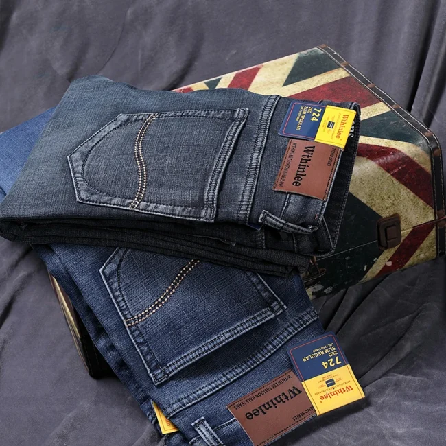 WTHINLEE Winter New Casual Men's Warm Fleece Jeans Classic Business Thicken Fur Regular Fit Denim Pants Brand Plush Trousers 4