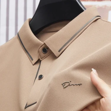 Men's New Polo Shirt Seamless Premium Luxury Cool Fabric Business Casual Golf Slim Fit Blouse Collar T-shirt 3