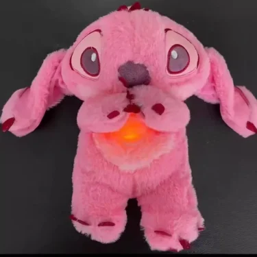 New Lilo&Stitch Plush Doll Breath Child Peluche Kawaii Soothes Toy Anime Baby Music Light Sleep Toys Pink Stitch Kid Gifts 6